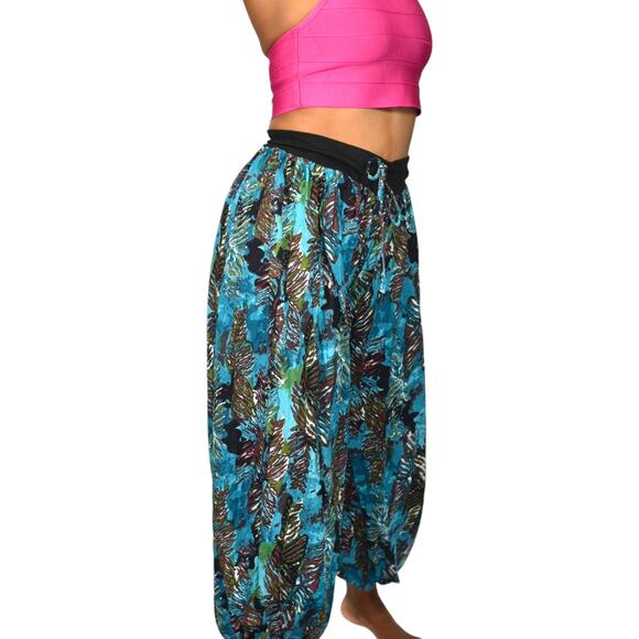 Homemade Genie Pants Blue Print Balloon Pirate Ankle Harem Bohemian Yoga Medium - Picture 6 of 14
